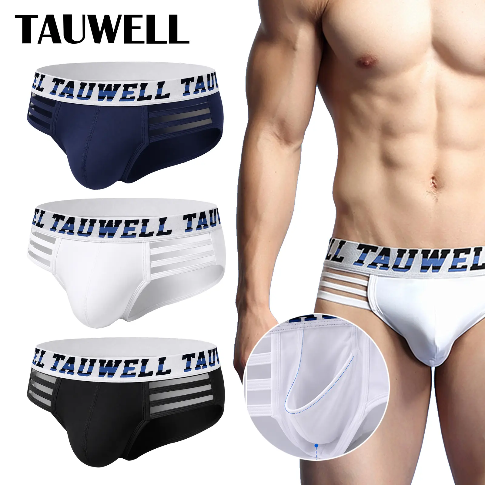 Letter Printed Wide Elastic Waist Mens Bikini Briefs, Side Multi Strap Hollow Cutout Soft Modal Underwear, Spacious U Contour Pouch Low Rise Stretch Intimates, Solid Color Slim Fit Underpants for Daily Lounge Club Trendy Novelty Gift for Men
