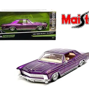 Maisto 1965 Buick Riviera Lowrider 1:24 Scale Diecast Model Car Metallic Purple Lowriders Design Collectible Toy