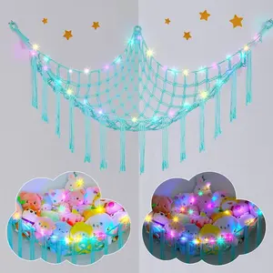 Stuffed Animals Hammock Net Toy Storage Organizer Stuffed Animals Storage Toy Holder Boho Macrame Hanging for Nursery Girls Room Decor