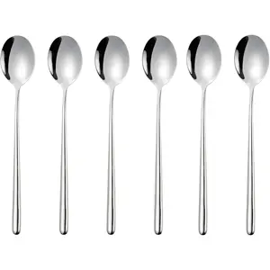 Korean Spoon,Stainless Steel Table Spoons,8.15 inch Long Handle Dinner Rice Soup Spoon Set for Home Kitchen Restaurant - 6 PCS