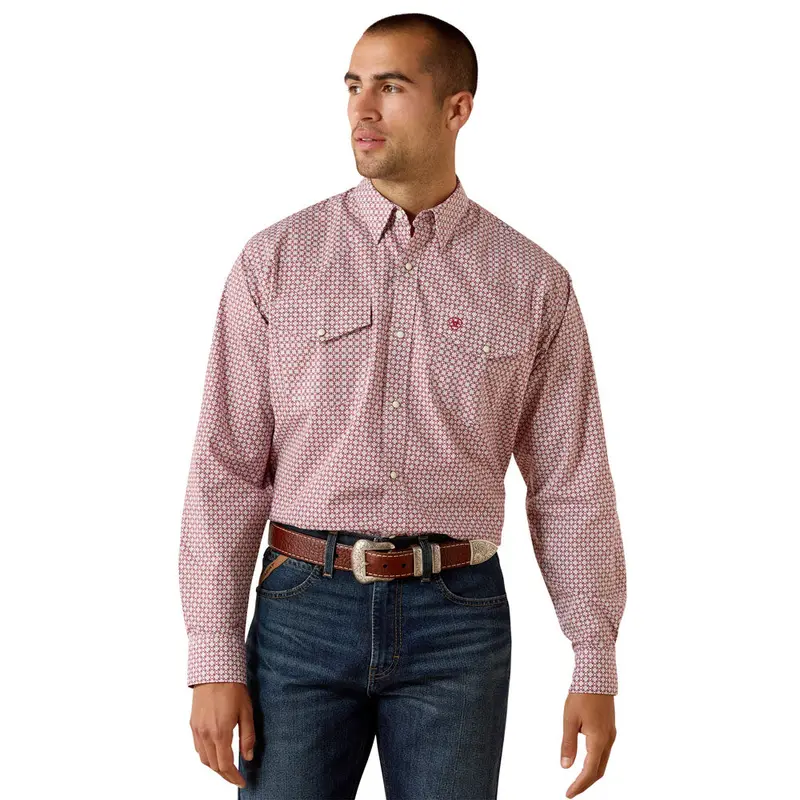 10071723 Ariat Men's Truth Classic Fit Long Sleeve Snap Shirt - Red Brick Medallion Print