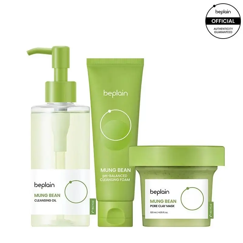 [VIRAL] Mung Bean Original Trio 3PC Set: Cleansing Oil, Cleansing Foam, Clay Mask - Gentle Deep Pore Cleansing & Kbeauty Exfoliant Face Mask, Skin Repair with Mung Bean Complex