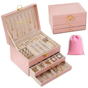 YOLAH Spacious 3-Layer Jewelry Organizer jewelry box features a smart 3-layer design with multiple:compartments to neatly organize rings, necklaces, bracelets, watches, tangling and damage.