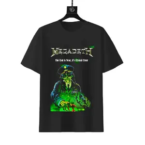 Megadeth "The End Is Near" Police Officer Vic Rattlehead T-shirt, 180g Cotton Thrash Metal Band Fan Tee, Green Nuclear Glow Short Sleeve Shirt