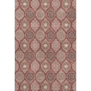 HomeRoots 677117 9 x 12 ft. Rust Beige & Brick Red Ogee Washable Machine Made Rectangle Area Rug with UV Protection