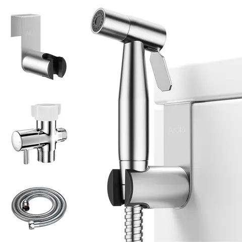 Handheld Stainless Steel Bidet Sprayer - Bathroom Gadget with Brass Components, Easy DIY No-Plumber Installation, Pressure Control, Brushed Nickel Finish, All Seasons Use for Personal Freshness, Bottom Cleaning