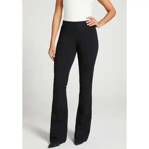 Betabrand Classic Dress Pant Yoga Pant Bootcut Leg, Mid Rise Waist - Black (XS-XXL Regular, Petite, Long) Wrinkle Resistant Stretch Ponte Knit
