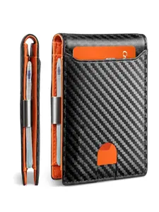 Men's Carbon Fiber Pattern Textured Wallet with Pen Holder, Slim RFID Blocking Bifold Wallet, Thin Credit Card Holder for Men