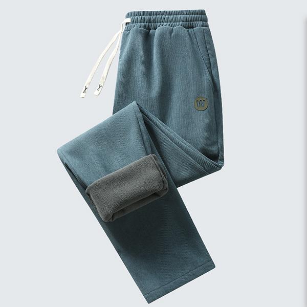 Men's Black Corduroy Sweatpants - Fleece Lined, Signature Details, Perfect for Cold Weather & Everyday Wear