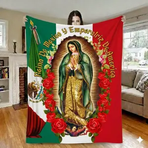 . Religious Floral Blanket – Faith Inspired Cozy Throw, Spiritual Virgin Style Rose Blanket, Christian Home Decor Gift