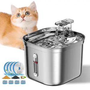 Stainless Steel Ultra-quiet Pump Cat Water Fountain, 2.2L Automatic Circulation Filter Cat Water Fountain, Visual Water Level Buoy, Automatic Water Feeder, Pet Supplies