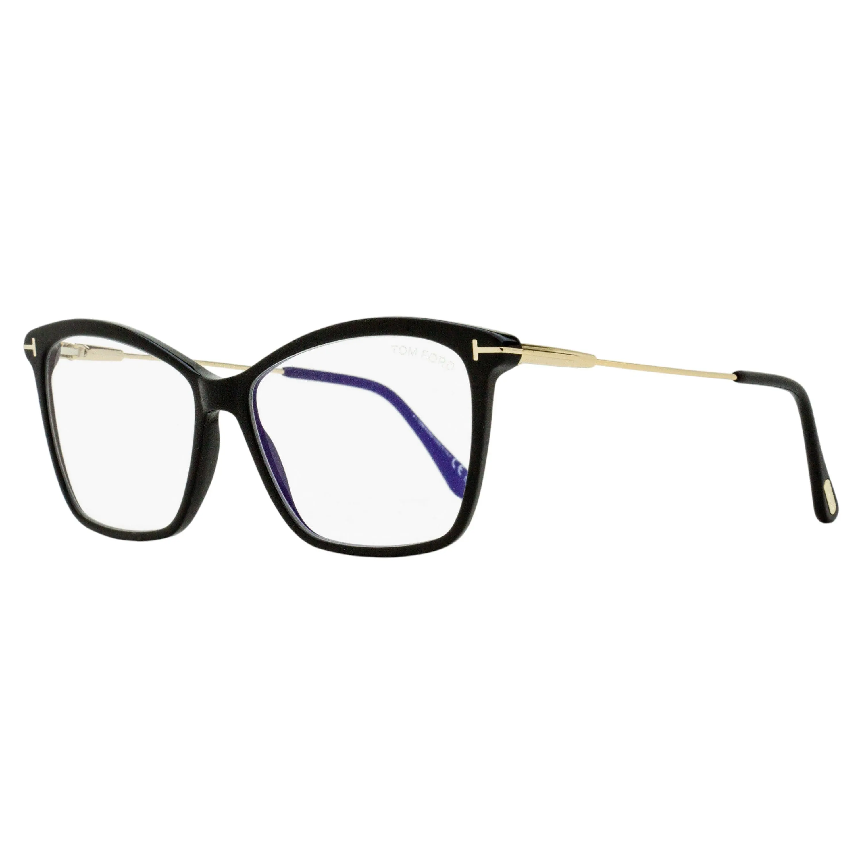 Tom Ford FT5687-B Women's Butterfly Eyeglasses, Protective Blue Block Digital Lenses, Black & Gold Acetate Statement Frame with T-Logo, 56mm, Women's Fashion, Logos, Statement Frame Glasses, Blue Light Blocking Lens, Butterfly Profile, Modern, Digital Use