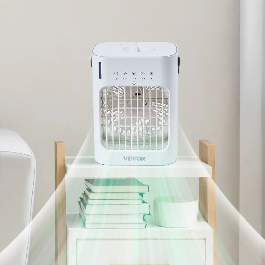 【DealsForYouDays】【DealsForYouDays】 VEVOR Portable Air Conditioner, 4-in-1 Evaporative Air Cooler, 3-Speed Mini Air Conditioner with 0-7H Smart Timer, 700ml Water Tank, 7-Color Light, Personal Mini Desk AC Fan for Bedroom Office Room, Multifunctional Fan,