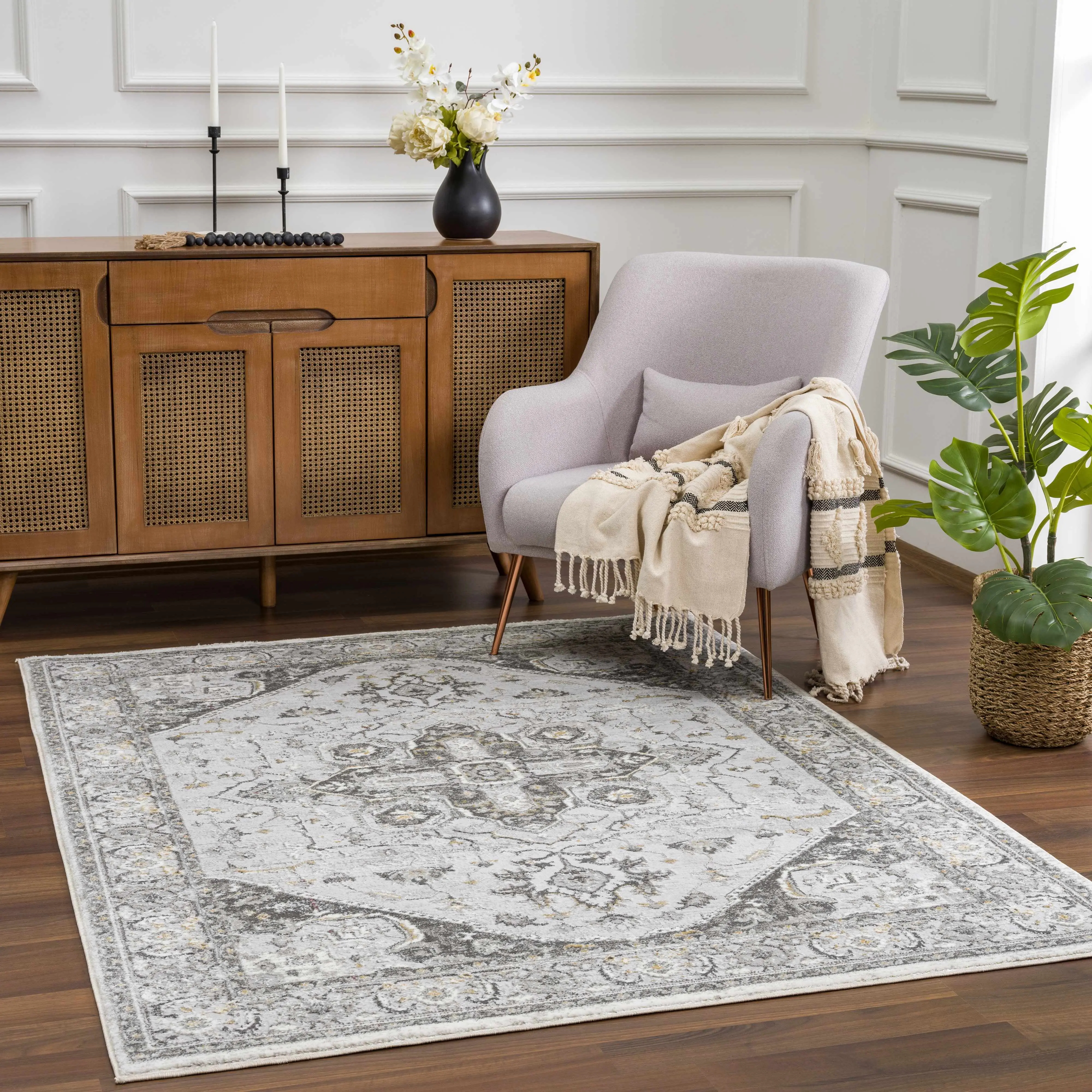Liverpool Short Rectangle Light Gray Area Rug - Clearance, Decorative Indoor Living Room Rug with Neutral Tones