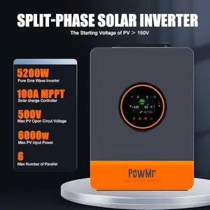 5200W Solar Inverter 48Vdc to 110Vac, Split-Phase Inverter Built-in 100A MPPT Controller | Max.PV Input 6KW 500VOC | Support 6 Units Parallel and Batteryless Run