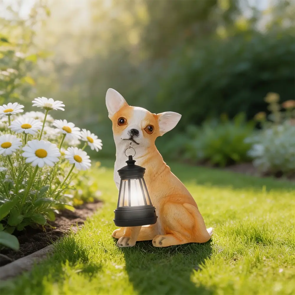 Realistic Chihuahua Resin Lamp, Waterproof Vintage Decorative Light, Perfect for Dog Lovers, Outdoor Garden Decoration, Moving Gift, Waterproof Outdoor Lights