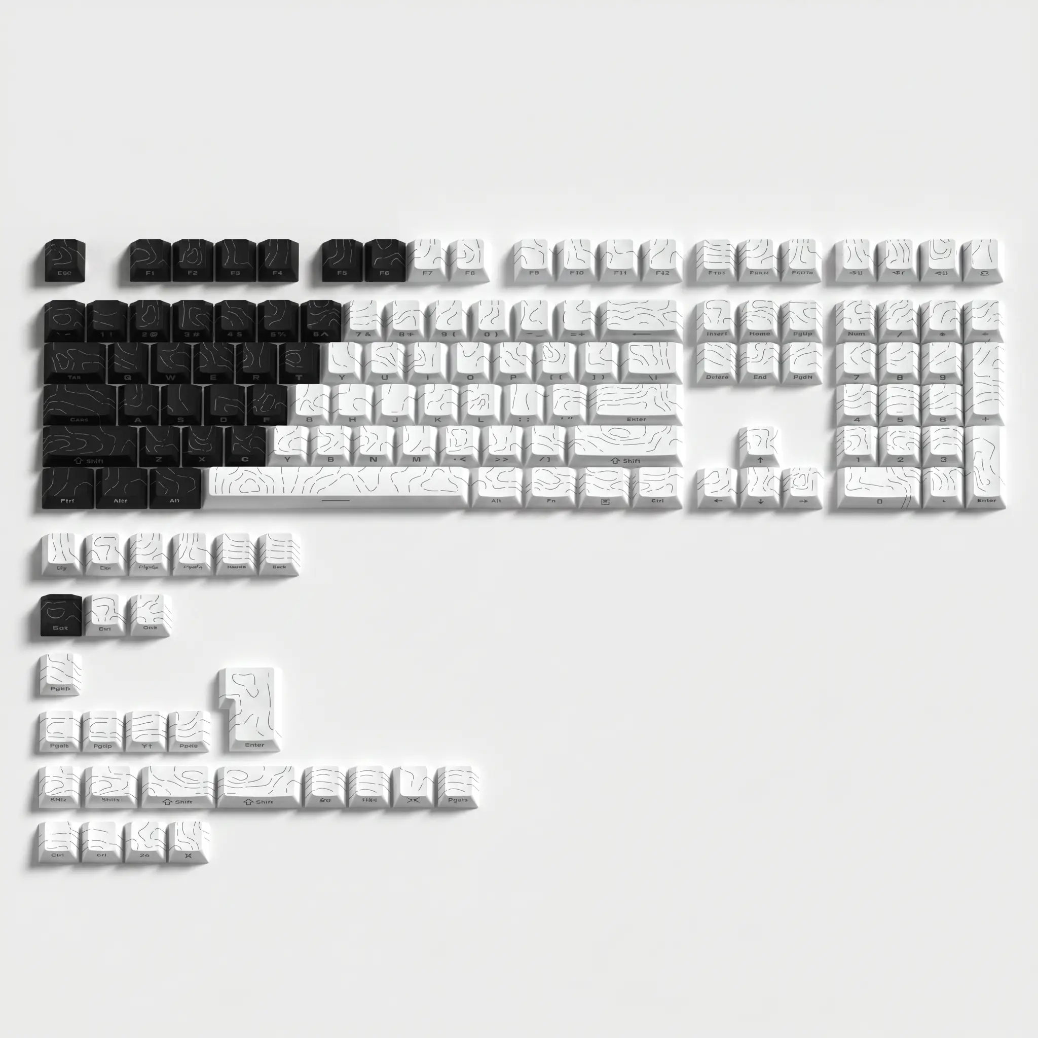 Womier Double Shot PBT keycaps,Topographic Keys Cherry Profile Key caps for All US Layout Mechanical Keyboardd