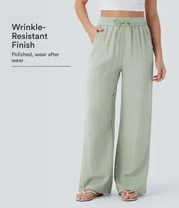 【Creator’s Pick】Halara High Waisted Drawstring Pocket Wide Leg Baggy Casual Linen-Feel Pants