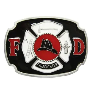 Vintage Style Enamel Fire Hero Firefighter FD Belt Buckle