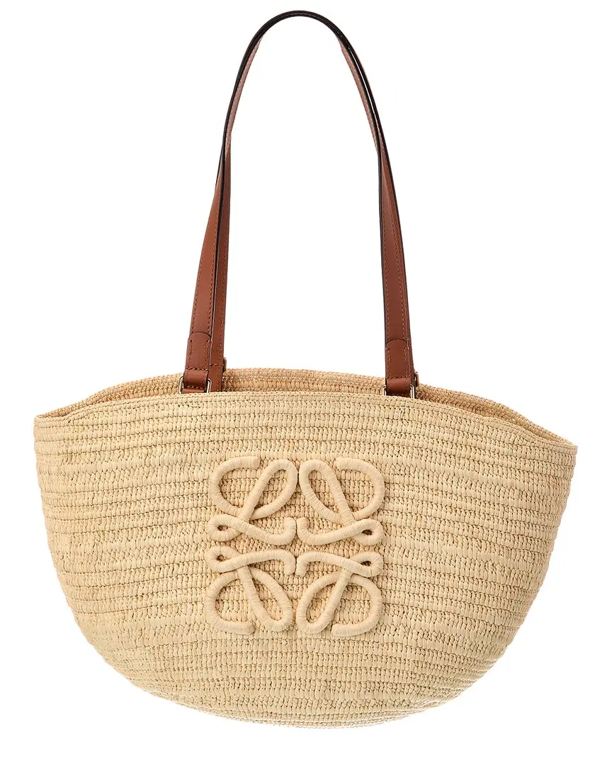 Loewe Logo Raffia & Leather Tote