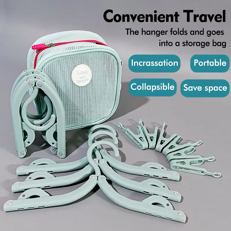 Hot Selling Travel Folding Clothes Hanger with Storage Bag, Portable Hanging Rack for Business Trips, Student Dormitory Home Use, Folding Hangers, Hanger Space Saving, Plastic Hangers
