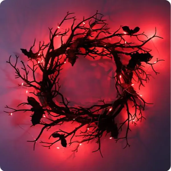 Halloween Bat Wreath With LED - Festive Home Halloween Decor