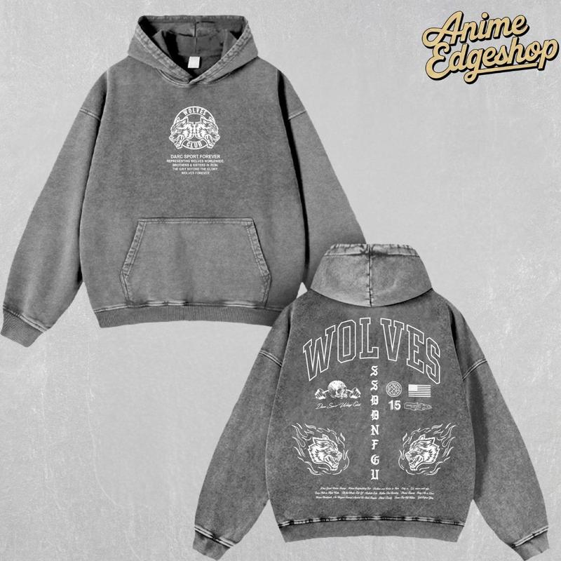 Wolves Club Darc Sport Hoodie & T-Shirt | Heavyweight Vintage Streetwear, Retro Wolf Varsity Graphic Tee, Brotherhood Iron Family Gift for Fitness & Hiphop Fans Thick Tops