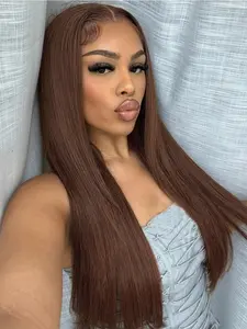 4x4 Straight Chocolate Lace Closure Wig 180% Density Human Hair Wig Pre-Cut Lace No Glue Needed Perfect for Any Occasion Lace Glueless Wig