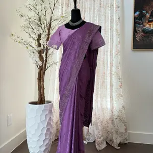 Fancy Stone Work Saree with Blouse Size 36 in Purple Color by Unknown Brand