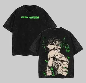 Attack on Titan Eren Jaeger Anime Graphic Tee Vintage Acid Wash Oversized T Shirt Mens Streetwear Y2K Manga Clothing Dark Aesthetic Shingeki no Kyojin Trendy Tiktok Viral Fashion Japanese Bootleg Retro Top Edgy Cool Grunge Workout Gym Outfit
