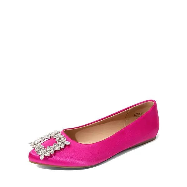 Dream Pairs Women's Stylish Satin Ballet Flats - Rhinestone Square Buckle, Cushioned Lightweight Padding, TPR Sole, Glitter Accents, Luxe Look, Ideal for Formal Events, Galas, Party