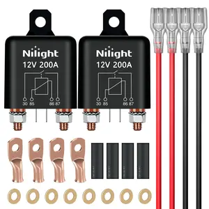 Nilight 2PC 200A Starter Relay 4 Pin Split Relays Switch 12V Continuous SPST High Current 4 Terminal Car Starter Control w/Copper Wire Lugs for Automotive Car Truck Camper
