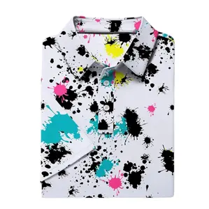 New Performance Polo Splatter Paint Mens Fashion Golf Poloshirts Regular Fit Quick Dry Fabric 3Button Placket, Master Golf Polo Shirt, Master tour  Polo Shirt, Vintage Streetwear Polo Shirt