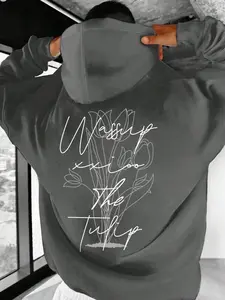 Men's Letter & Floral Print Thermal Lined Pajama Hoodie, Fashion Casual Regular Fit Drawstring Pocket Hooded Sweatshirt for Daily Holiday Outdoor Wear