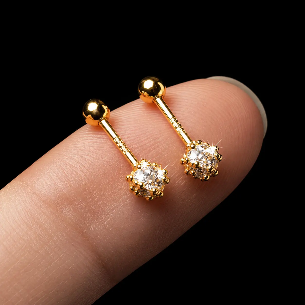 [VA RA]S925 Silver Post Screw-Back CZ Flower Stud Earrings for Women - Tiny Gold-Silver Cartilage, Helix, Tragus Ear Bone Jewelry everyday wear birthday anniversary gift zircon