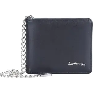 Mens Wallet with Chain, PU Leather Card Wallet Anti- Short Wallet Chain for Biker,  (Black)