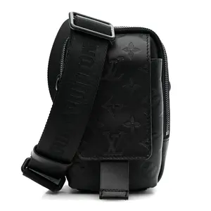 Pre-owned Louis Vuitton Leather Crossbody Bags Calfskin Monogram Shadow Double Phone Pouch NM Black