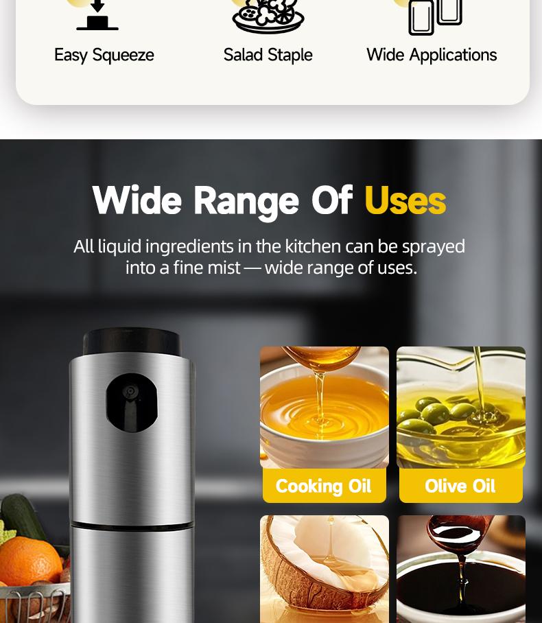 Spray oil pot, atomizing spray bottle, press-dispensing quantitative sprayer, blending/adjustment bottle, kitchen oil control bottle