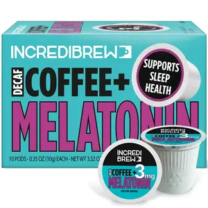 Incredibrew Decaf Coffee Pods with 3mg Melatonin, Magnesium & Maizinol – Keto-Friendly, Sugar-Free, Medium-Dark Roast, Recyclable Capsules, 10 Count