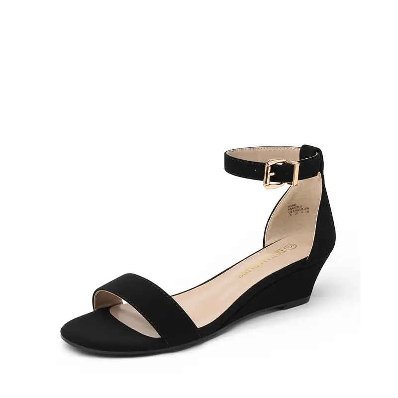 DREAM PAIRS Women's Stylish Ankle-Strap Low-Wedge Sandals - Buckle Closure, Padded Insole, Rubber Sole, Comfy Summer Everyday Women's Shoe, Suede, Women's Sandals