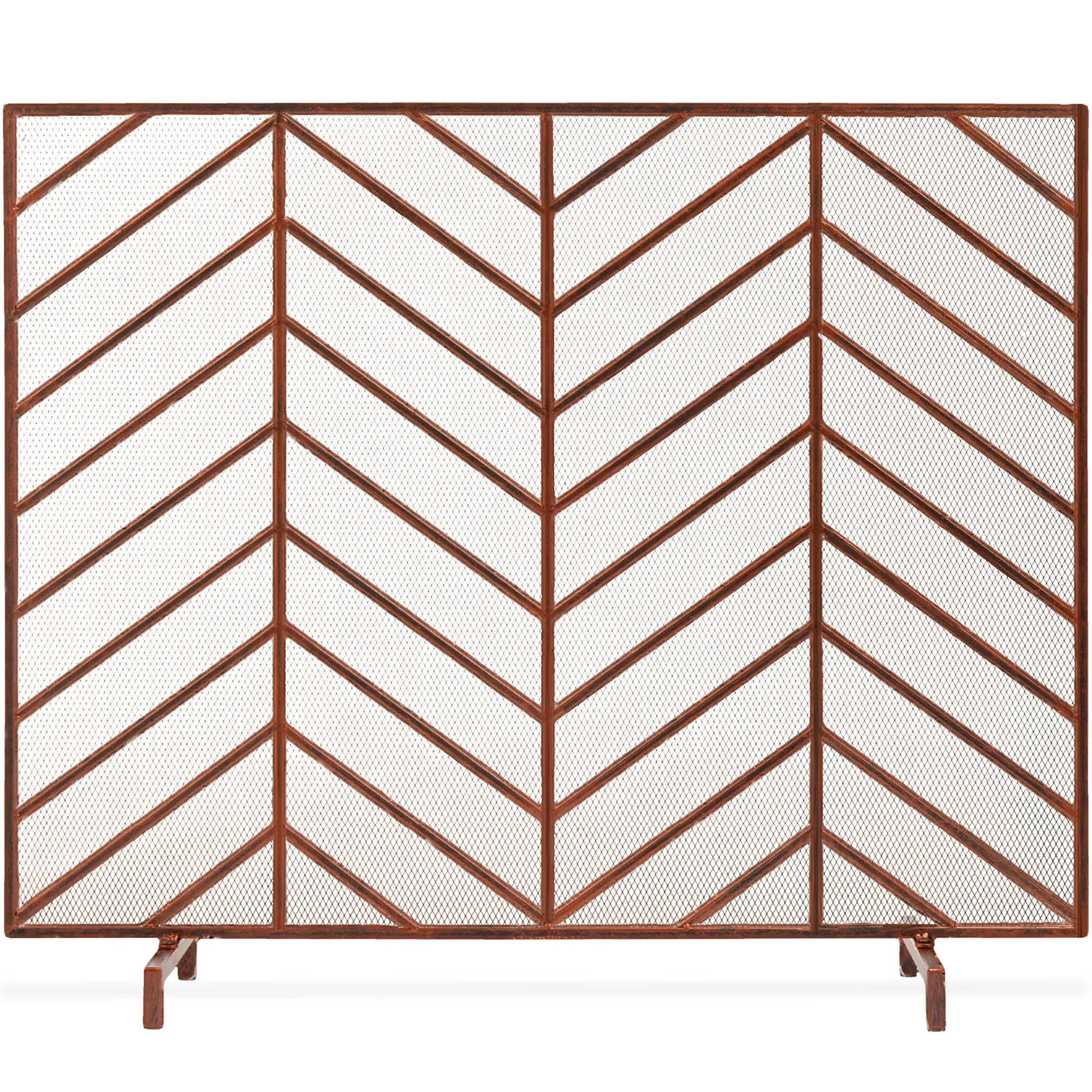 Best Choice Products 38x31in Single Panel Handcrafted Iron Chevron Fireplace Screen w/ Distressed Finish