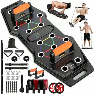 Foldable Push-Up Board, 25-in-1 Multi-Functional Workout Equipment for Home Gym, Color-Coded Positions for Chest, Shoulders, Triceps, and Back, Portable Fitness System with Resistance Bands, AB Roller and Pilates Bar for Full Upper Body Strength Training