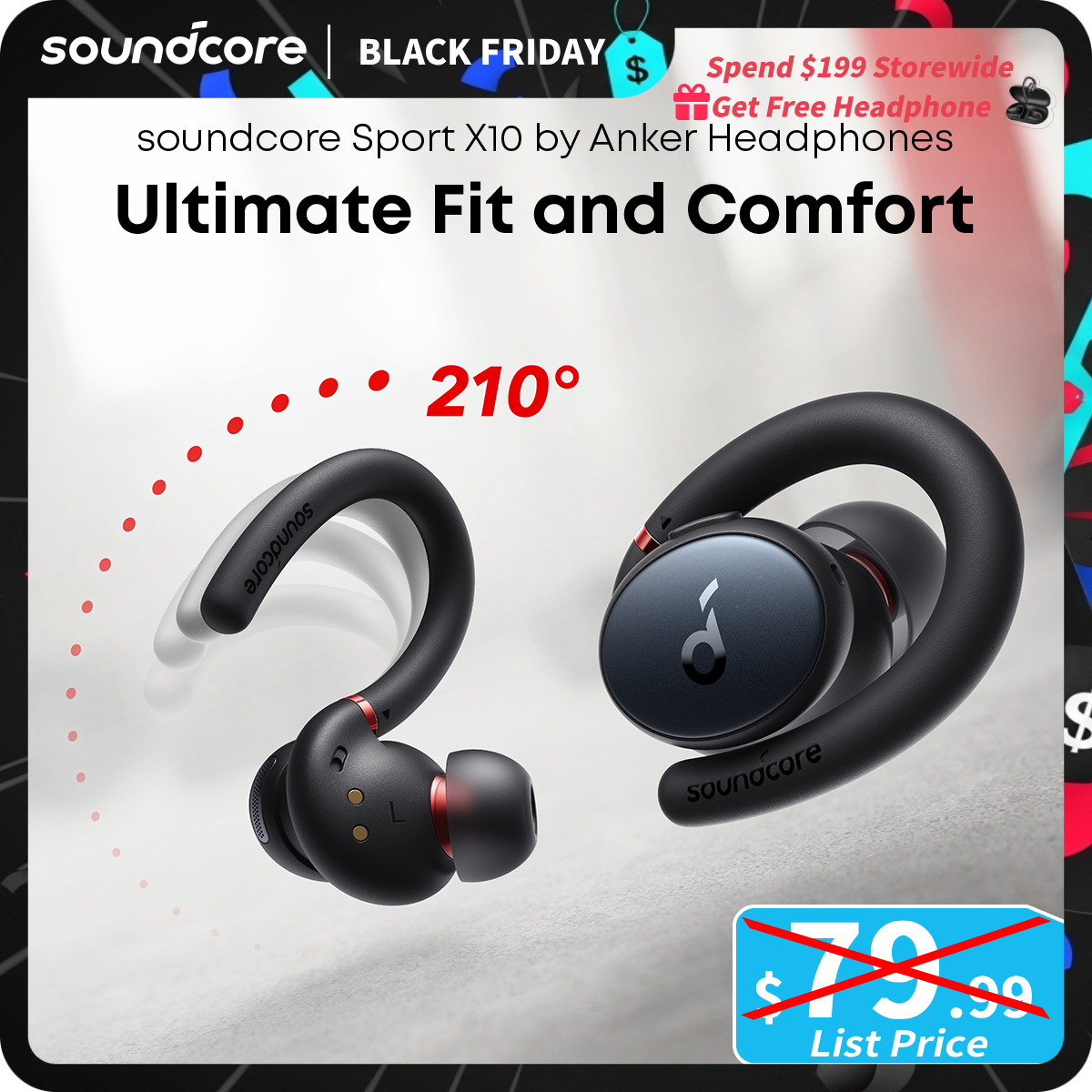 [TikTokShopBlackFriday] soundcore Sport X10 by Anker, True Wireless Bluetooth 5.2 Workout Headphones