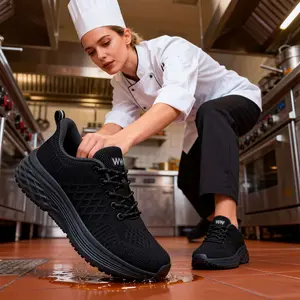 Women's Stylish Black Non-Slip Low-Cut Work Shoes - Rubber Sole, Lightweight, Comfortable All-Season Professional Footwear for Service Staff Long Shifts