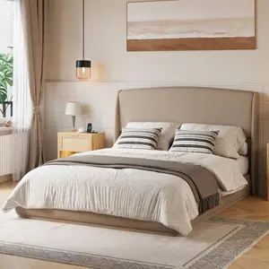 Bellemave Upholstered Queen Bed Frame with Wingback Headboard, Low Profile Platform Bed with Padded Headboard, No Box Spring Needed, Easy Assembly, Elegant Linen Fabric