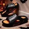 Black Orange Thick Sole Slides for Men & Women, Casual Slip-On Sandals, Fall Everyday Footwear, Textured Footbed, Breathable Cutout Design, Lightweight Cushioned Comfort