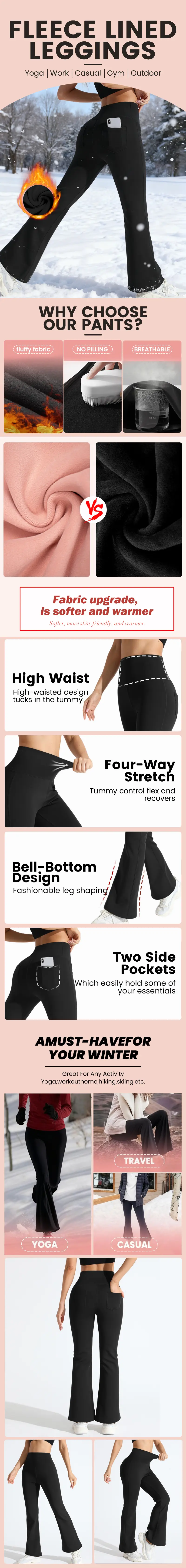 Women's high-waisted fleece-lined flare pants