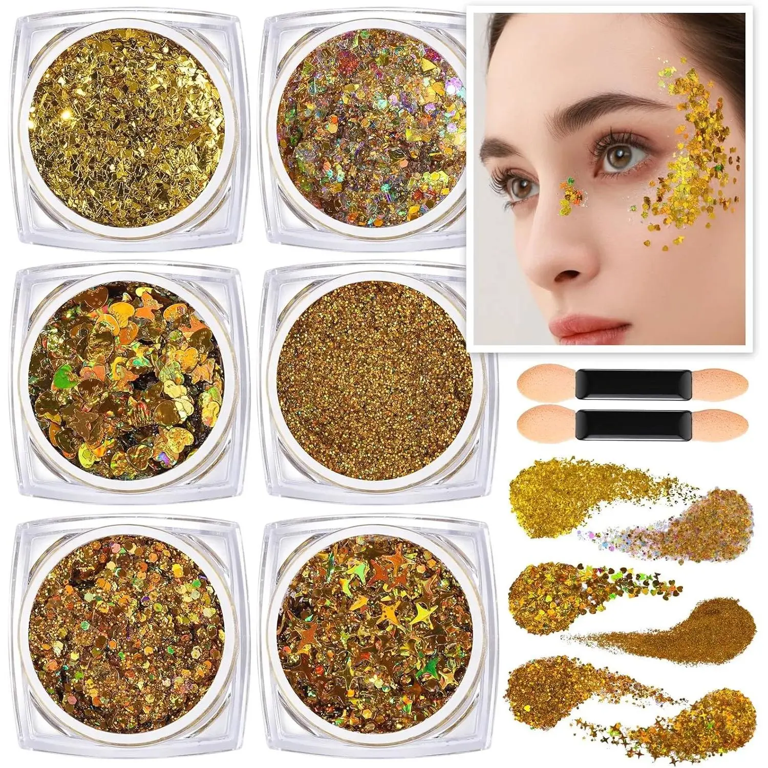 Face  Body Glitter, Hair Glitter Gel, 6 Shapes Rave Glitter, Festival Makeup  Chunky Sparkling Glitter Gel for Face, Body, Hair