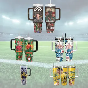 Ronaldo Soccer Tumbler Football Fan Bow Cup with Handle Manga Lover Insulated Travel Mug Gift For Her or Him
