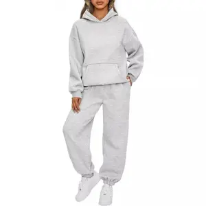 New Version European and American Trendy Fashion Unisex Drop Shoulder Sleeve Hoodie and Fleece Jogger Pants Two-Piece Set In Stock Wholesale Clothes Suits Comfort casual fit